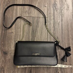Karl Lagerfeld Black Crossbody Bag with Gold Chain and Tassels